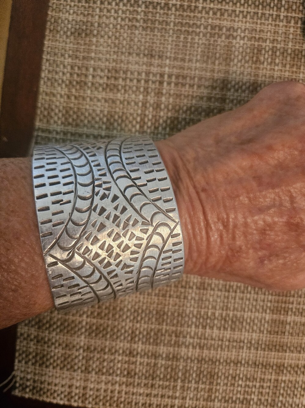 Silver-Tone Patterned Cuff Bracelet From Africa